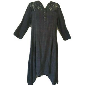 Anthropologie Gipsy 05 Dress Blue Asymmetric Hi-Lo Dress Lace Lined Size S